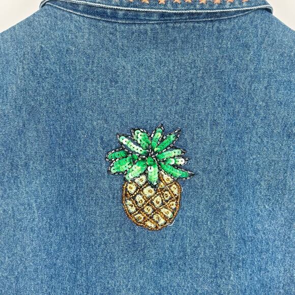 Life Style Denim Sequin Tropical Monkey Vest Size M - Picture 7 of 8
